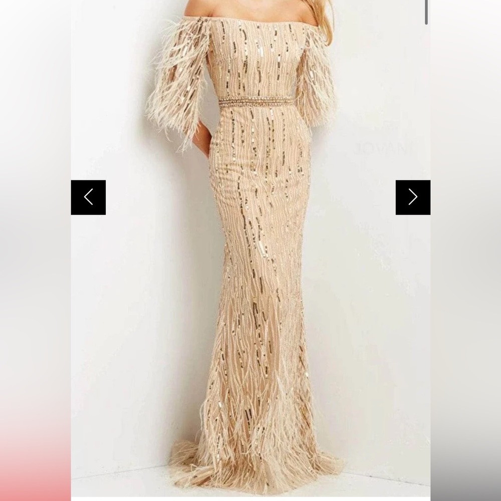 Jovani Jovani 07195 - Off-shoulder Quarter Length Sleeves Evening Gown
